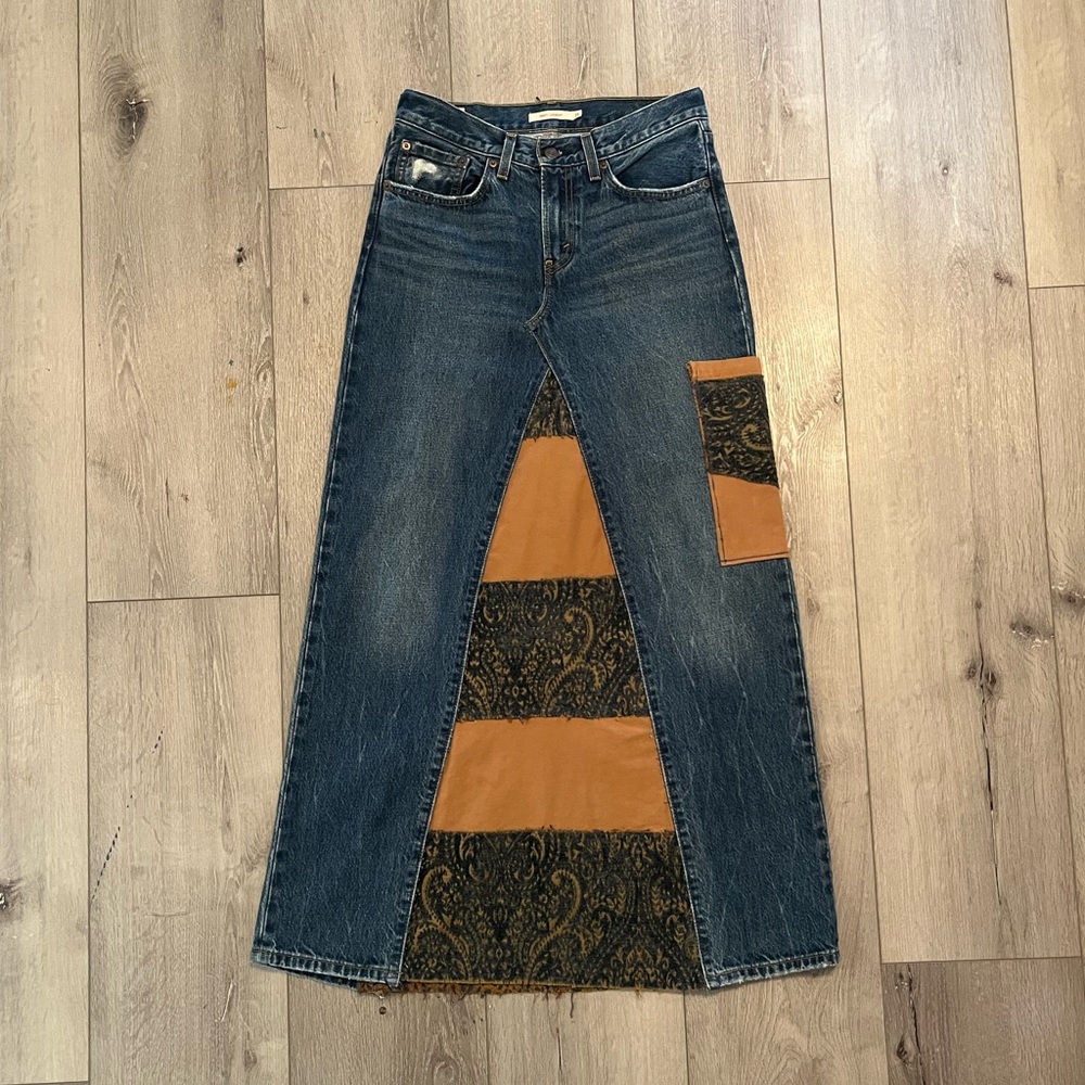 Reworked Levi's & Canvas/Paisley Patchwork Maxi Skirt